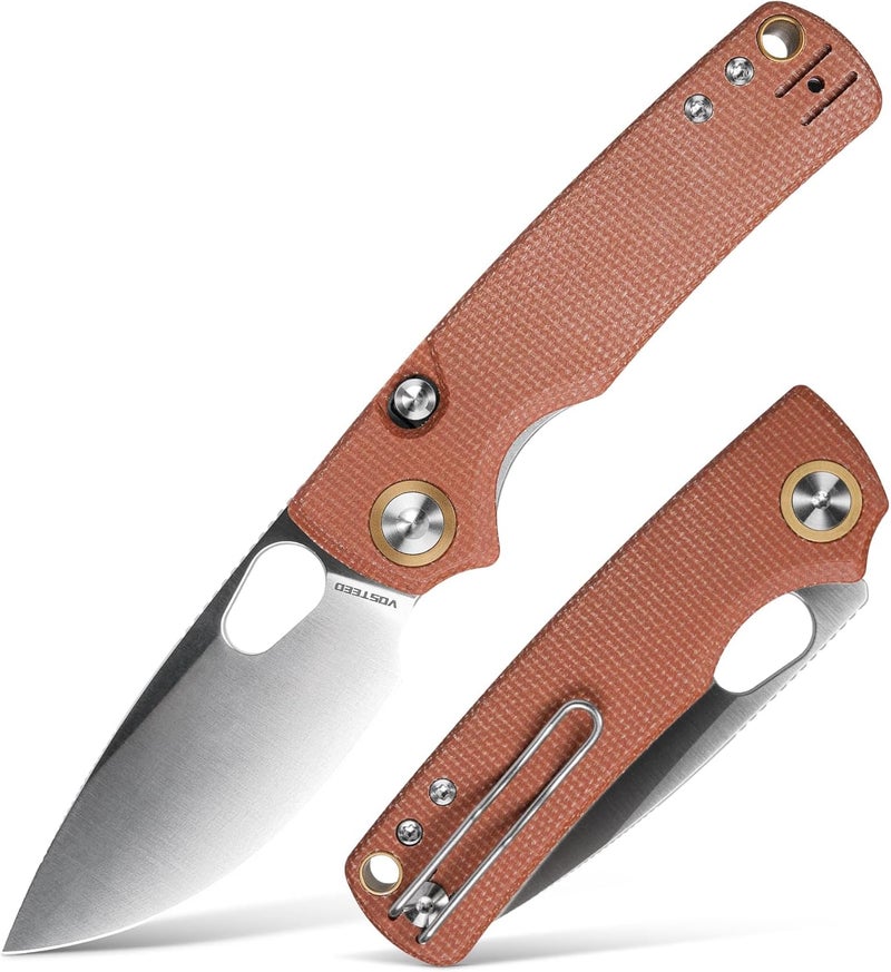 Vosteed EDC Knife, 2.99" Sandvik 14C28N Steel Wider Blade, Top Liner Lock Brown Micarta Handle, Folding Pocket Knives with Clip for Men & Women Camping Fishing - Porcupine - A2604 - Image 1